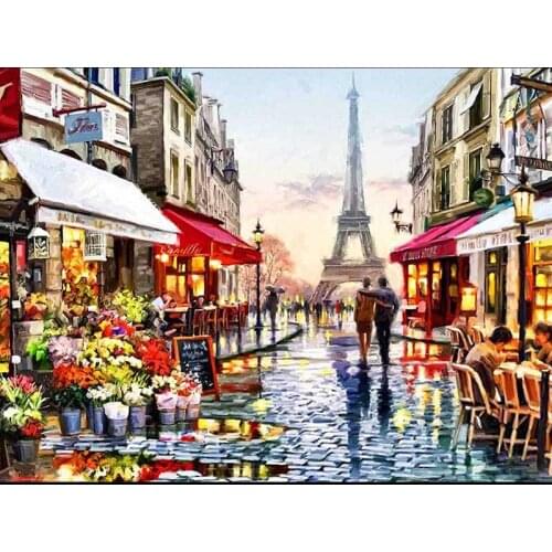 Paris France Eiffel Tower Scenery DIY Crystal Full Drill Round 5D Diamond Painting 3D Cross Stitch Kit Mosaic Round Rhinestone