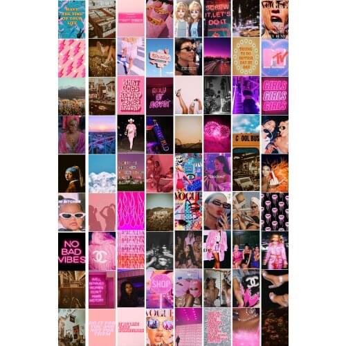 Pinterest Tumblr Vintage Wall Poster Collage Set - 70 Pieces - Retro Poster Set - 70s Coated Paper Poster 10 cm x 14 cm