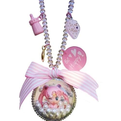 Sailor Moon Car Pendant Women Anime Decor Kawaii Bling Ornaments Bells Chain Beads Car Interior Accessories Ornament Girls Gifts
