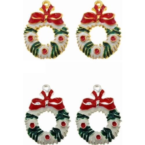 Julie Wang 5pcs Enamel Christmas Garland Charms Alloy Pendant Gold For Jewelry Making Xmas Pendant Hanging Decor Craft Findings