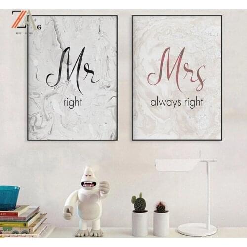 Romantic Mr. and Mrs. Poster Decorative Prints Painting on Canvas Wall Art Master Couple Decorating the Room Wedding Decoration