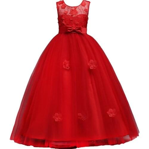 Girls Party Dresses 4-14 year Embroidered Formal Bridesmaid Wedding Lace Girl Piano Costumes Ball Gown 2018 Kids dress Vestido