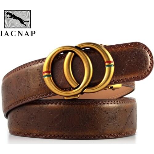 JACNAIP New Classic Retro Genuine Leather Automatic Belts Double Loop Round Buckle Belts For Men And Women Cowhide Jeans Belt
