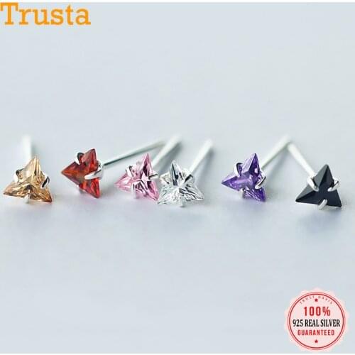 Trustdavis Real 925 Sterling Silver Sweet Triangle Colour CZ Stud Earrings For Women Wedding Party Birthday Fine Jewelry DA1708