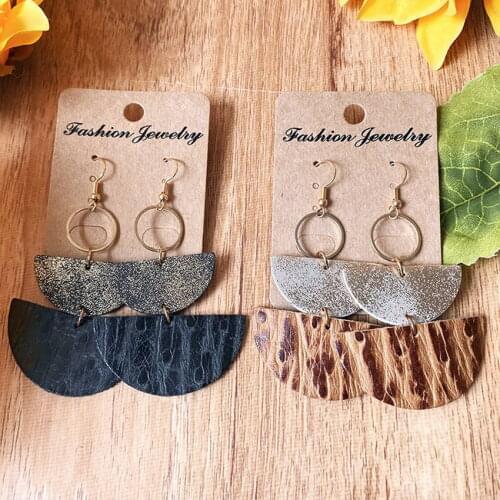 New Layering Genuine Leather Semicircle Dangle Earrings for Women Geometric Vintage Style Simple Summer Boho Jewelry Lightweight