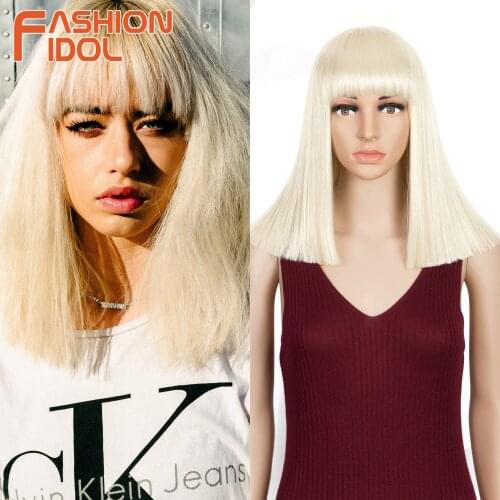 Blonde Wigs With Bangs Lolita Style Cosplay Short Straight Hair 14 Inches Anime Synthetic 613 Wig For White Women FASHION IDOL