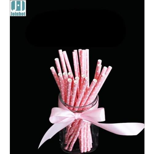 25pcs/lot Pink Point Dot Paper Drinking Straws Drinking Tubes Party Supplies Decoration Baby shower