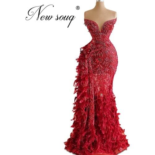 Gorgeous Custom Heavy Beaded Evening Dresses 2020 Turkish Aibye Feathers Party Gowns Women Prom Dress For Dubai Arabic Vestidos