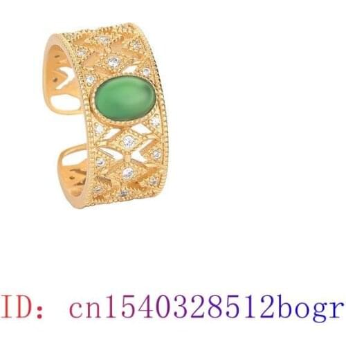 Green Jade Ring Natural Charm Crystal Men Gifts Women Amulet Gemstone Fashion Zircon 925 Silver Chalcedony Jewelry