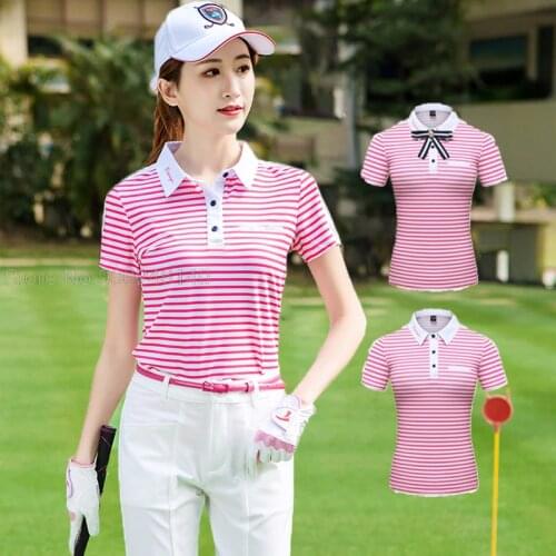 Women New Short Sleeve Golf T-Shirt Summer Women Golf Clothes Short Sports Shirt Striped Dry Fit Tennis Tops Sportswear S-XL