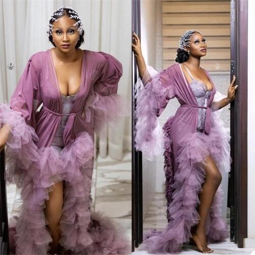 Elegant Ruffles Bridal Jackets Plus Size Long Sleeve Night Robe Photography Dress For Women Party Sleepwear Nightgown Robes