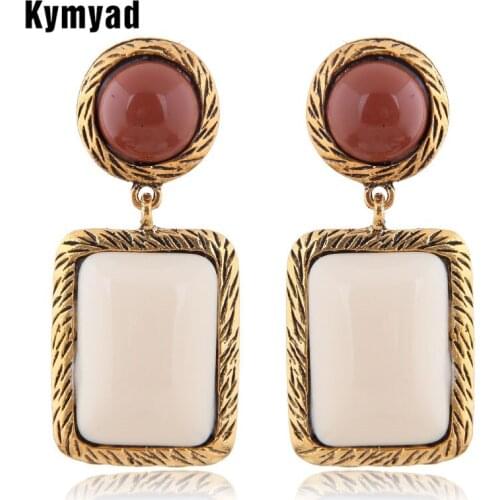 Kymyad Brincos Bohemian Geometric Drop Earrings For Women Resin Stone Earings Fashion Jewelry Big Statement Earrings 2019