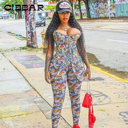 CIBBAR Fashion Colorful Pattern Print Jumpsuit Women Bodycon Strapless Workout Overalls Summer Casual Sleeveless Streetwear 2021