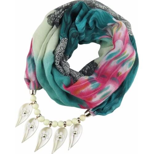 Lureme Womens Scarf Necklace Colorful Printed Leaf Pendants Infinity Scarf (sf000072)