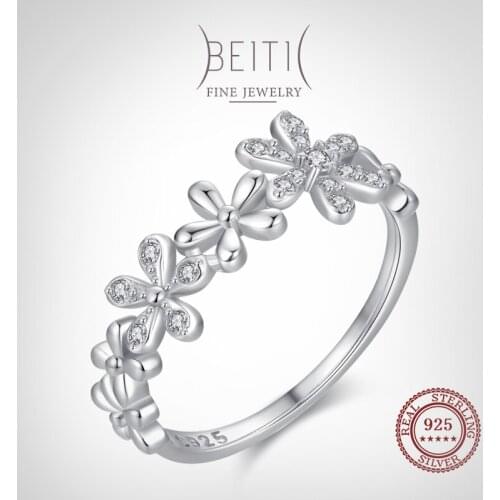 Beitil 100% 925 Sterling Silver Fashion Daisy Flower Finger Rings For Women Dazzling Clear CZ Elegant Jewelry Girl Gift