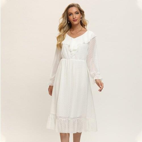 Women Fashion Summer Long Dress Women Solid Color Chiffon Long Dress Bohemian Style V-neck Spring Beach Maxi Dress