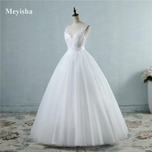 ZJ9042 2020 White Ivory Beach O Neck Wedding Dresses elegant Princess Ball Gown Bridal Dress plus size