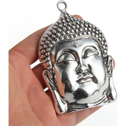 1pcs Silver Plated Large Buddha Head Necklace Pendant For Jewelry Making Findings 98*67MM