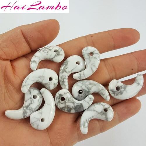 10pcs HaiLambo Natural Howlite Stone Carved Magatama Pendant Comma Bead Classic Lucky Jewelry Amulet Pendant Bead for Gift GY13