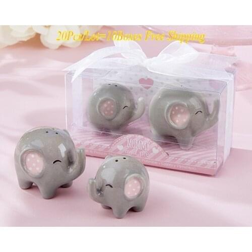 20Pcs/lot=10Boxes Cute Baby Gifts For Baby Shower and Baby birthday Favors of Elephant Salt and Pepper Shakers For Party Favors