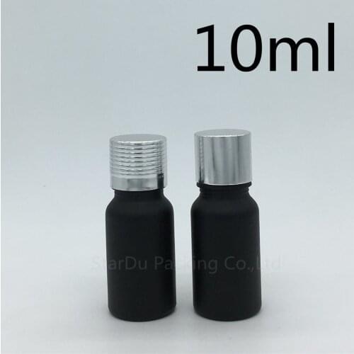 200pcs 10ML Black Frosted Glass Bottle, Vials Essential Oil Bottle with silvery screw cap 10cc Perfume bottles