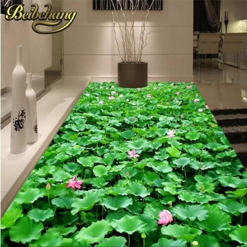 Beibehang Custom Lotus Pond Decor De Parede 3D wallpaper Living Room Bedroom Bathroom Floor Mural Self-adhesive Vinyl Wall paper