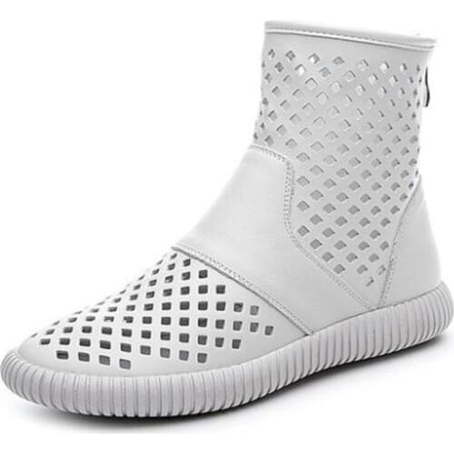 2020 New Summer Round Head Genuine Leather Boots Soft Comfortable Wedge Sandals Hollow Breathable Cool Boots Casual Women Boots