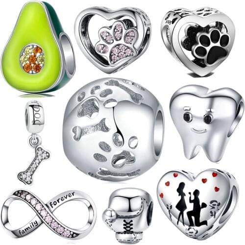 Fit Europe Bracelet Silver 925 Original CZ Papaya Dog Footprint Bone Teeth Beads S925 Glof Forever Love Marriage Heart Charms