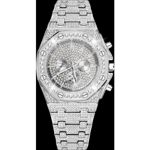 Full Iced Out Diamond Watch for Men Top Luxury Brand Chronograph Hip Hop Mens Watches Waterproof Quartz Watch Relogio Masculino