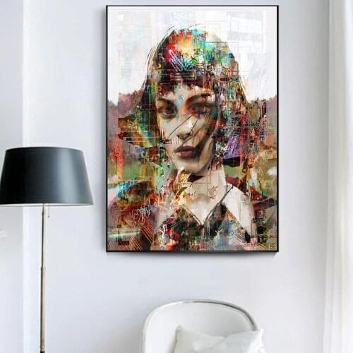 Girl with short hair Abstract Art Poster and Print Portrait graffiti canvas painting For Home Art Wall Painting Home Decor Mural