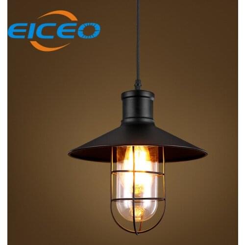 EICEO) Industrial Retro Style Restaurant Aisle Iron Cage Chandelier Glass Creative Warehouse LED Pendant Lamp Hanging lights