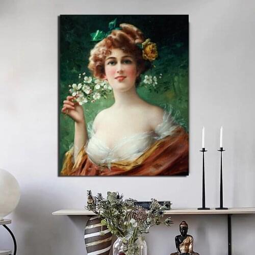 Emile Vernon Girl Holding Flowers Canvas Painting Print Living Room Home Decoration Modern Wall Art Oil Painting Posters Picture