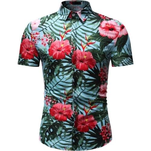 Fashion Floral Print Hawaiian Shirt Male 2020 Summer Short Sleeve Slim Fit Mens Dress Shirts Party Holiday Camisa Masculina 3xl