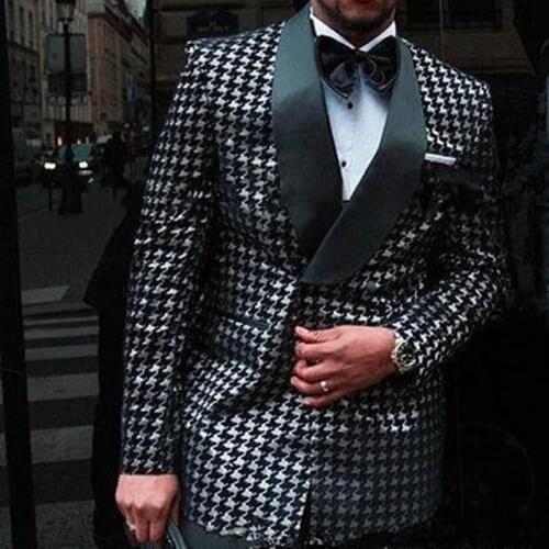 Houndstooth Blazer Tuxedos Groom Men Suits Mens Wedding Suits Tuxedo Costumes De Smoking Pour Hommes Men One Piece Jacket