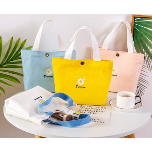 Large Capacity Canvas Lunch Bag Small Daisy Outdoor Portable Tote Shopping Handbag