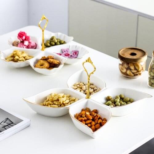 Nordic Ceramic Art Candy Basket Fruit Plate Modern Living Room Office Dessert Melon Seeds Dried Fruit Snack Compartment Platter