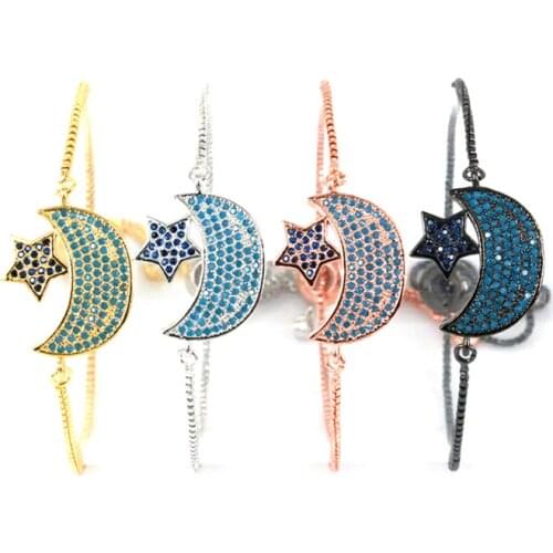 Box Chain Party Jewelry Adjustable Bracelet For Women Cubic Zirconia Moon Star Charm Blacelets & Bangles Friend Gift (LDBR-057)