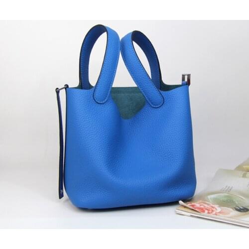 TC Leather Food Basket Is Of Good Quality, 18cm First Layer Cowhide Small Bucket Bag Handbag New Version For Ladies