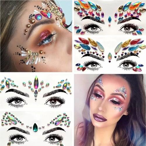 Colorful Face Sticker Flash Eyes Gem Decoration Tribal Style Acrylic Resin Drill Eye Tattoo Sticker For Party Bride Performance