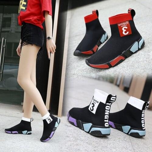 Black Elastic Kint Sock Shoes Woman Mesh 2021 Spring Female Platform Sneakers Women Chaussure Hip Hop Femme Basket Shoes