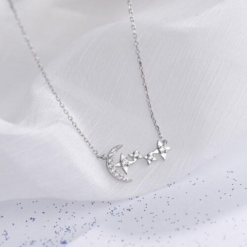 Luckydays Creative Style Stars Moon Chain Necklace Simple Zircon Star Pendant Necklace For Women Girl Fashion Jewelry