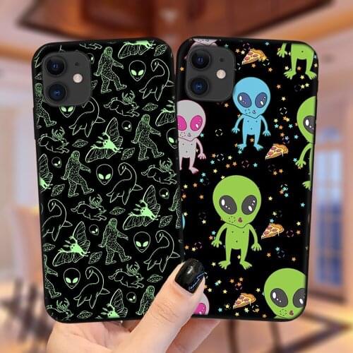Cute Cartoon Alien Space Protective Case For iPhone 11 12 Pro XS Max X XR 6 6S 7 8 Plus 5S SE 2020 Matte Soft Silicone Cover