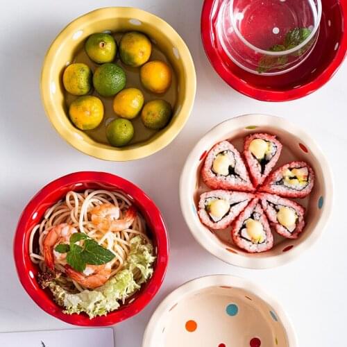 Wave Dot Bowl Ceramic Bowl Small Bowl Fruit Bowl Salad Bowl Breakfast Bowl Cereal Bowl Home Creative Tableware Enamel Bowl