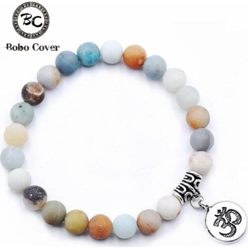 New Natural Stone OM Buddha Beads Bracelet Matte Amazonite Mala Beads bracelets bangles For Women Men Yoga bracelet femme homme