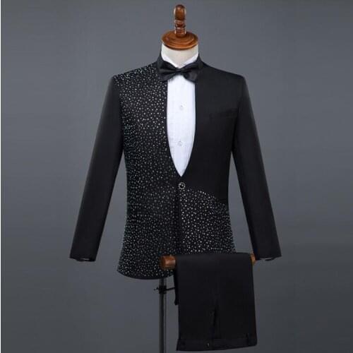 Clothes men suits designs masculino homme terno stage costumes for singers jacket men sequins blazer dance stand collar white