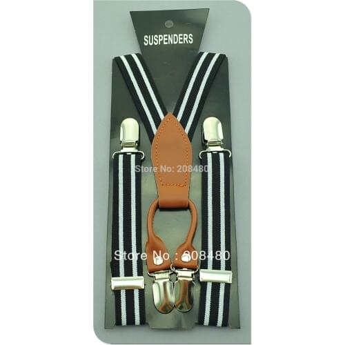 Free shipping-Y-Genuine leather 2.5cm wide "STRIPED"Kids Suspenders BOYS/GIRLS Suspender Elastic Braces 4 Good clips Suspenders