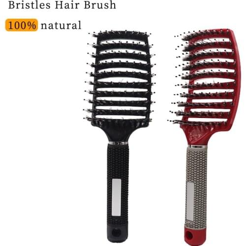 Pure Natural Boar Bristles Scalp Massage Comb Women Tangled Hair Brush Wet Curly Detangle Hair Brush For Salon Styling Tools