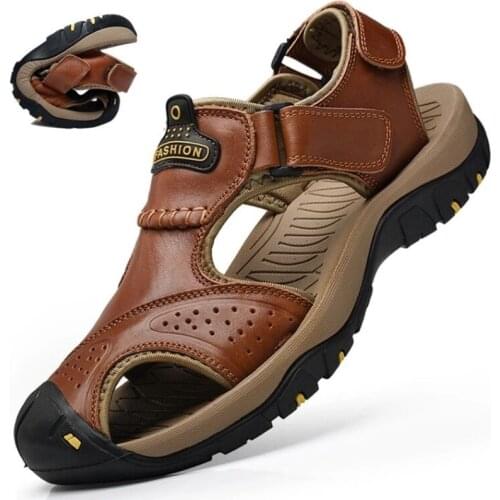 Topvivi sandals for men outdoor leather Summer Genuine Leather Men Shoes Beach Sandals Fashion Casual Sneakers big size 47 48