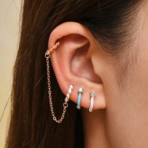 Long Chain Twisted double circle Piercing Colorful Enamel Earrings Set Women Charm Zircon Tiny Huggie cartilage Hoops Jewelry