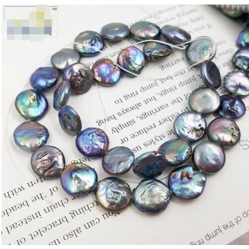 Gray Color Freshwater Culture Coin Pearl Button About 11-12mm Loose Pearls About 37 cm
